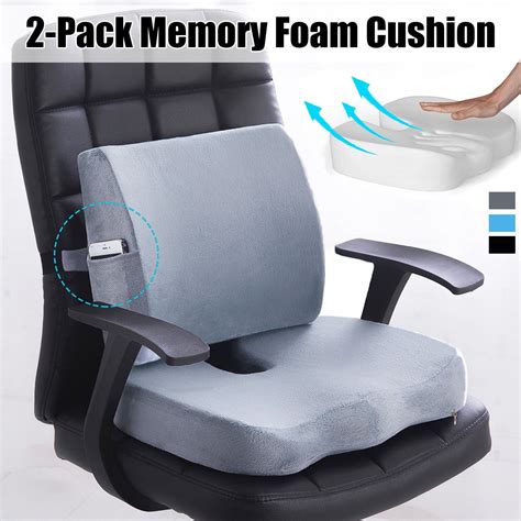 2pcs Memory Foam Seat Cushion Lumbar Back Support Seat Pad Mat Washable ...