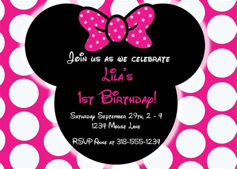 Free Editable Minnie Mouse Birthday Invitations