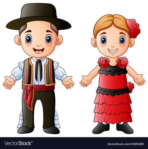 Cartoon spanish couple wearing traditional costume Cute Cartoon ...