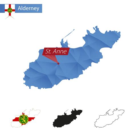 Alderney blue Low Poly map with capital St. Anne. 18818051 Vector Art ...