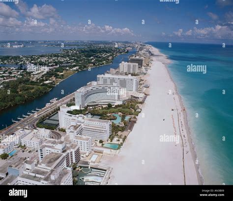 Miami Beach & City Skyline / Aerial View, Miami, Florida, USA Stock ...