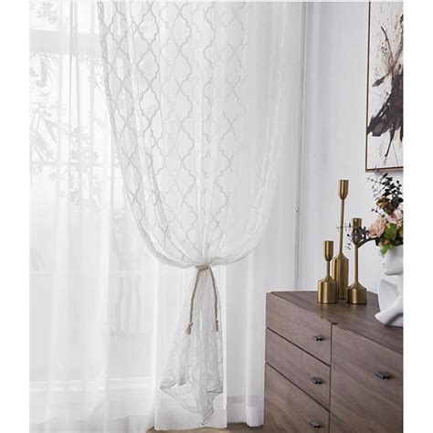 White Geometric Lace Sheer Curtains Panel Living Room Bedroom (One Panel)