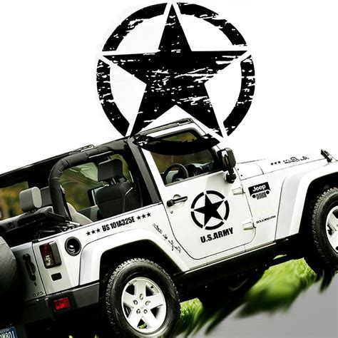 Xotic Tech for Jeep Front Hood Sticker - Black Army Military Star Vinyl ...