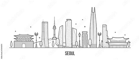 Seoul skyline, South Korea vector linear art Stock Vector | Adobe Stock