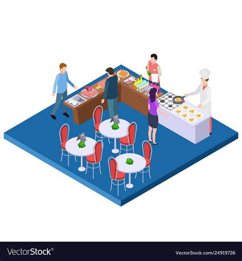 Buffet breakfast restaurant isometric vector concept. Illustration of ...