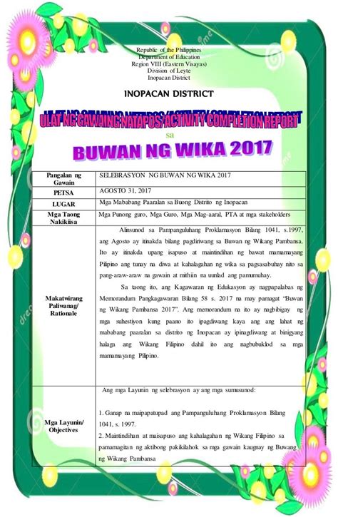 Activity Completion Report [ACR] Buwan ng Wika 2017