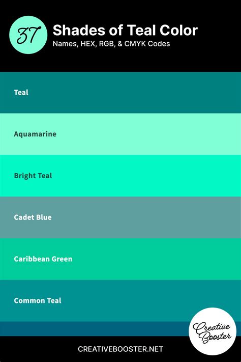 37+ Shades of Teal Color (Names, HEX, RGB, & CMYK Codes) – CreativeBooster