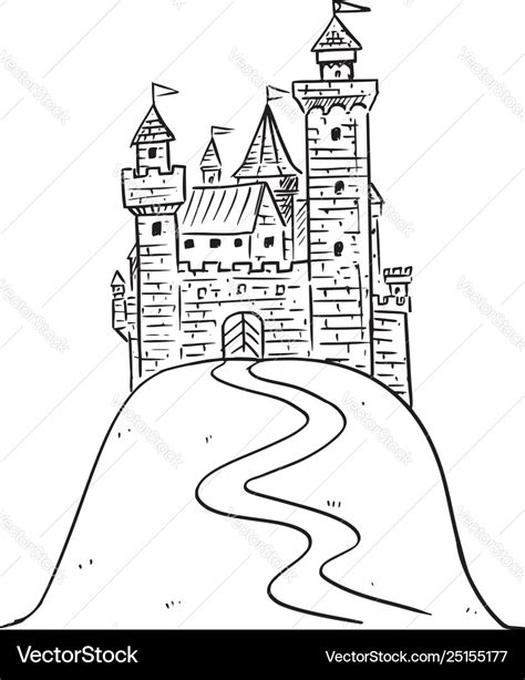 Cartoon drawing or fantasy castle on hill Vector Image