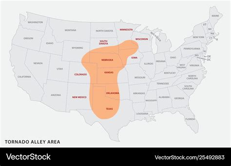 Map tornado alley area in united states Royalty Free Vector