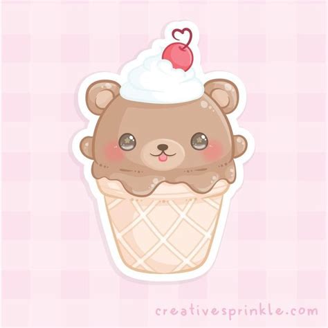 Easy chocolate ice cream cone doodle! This cute little bear drawing is ...