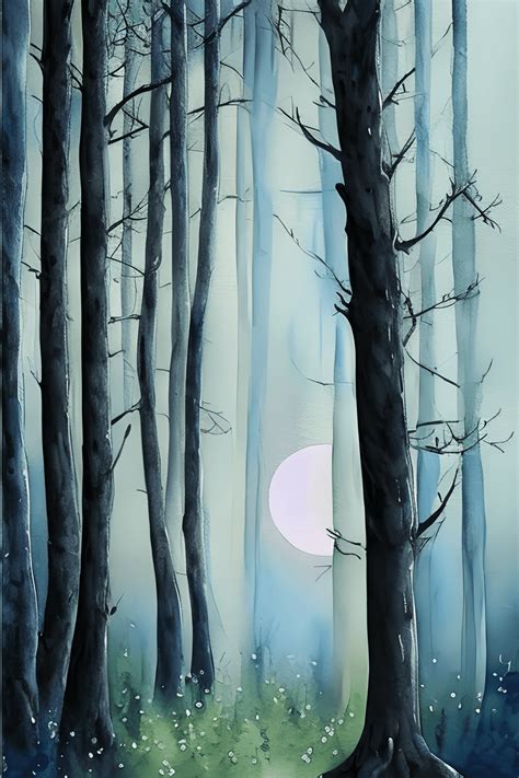 Moonlight in Forest Painting Hyper Realistic Intricate Detail ...