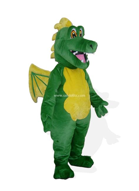 Adult Mascot Costume Green With Yellow Wings Plush Dragon Mascot Costume