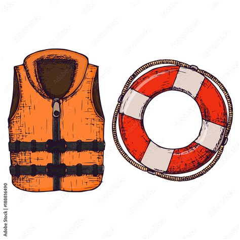 Life jacket and life buoy on white background, cartoon illustration of ...