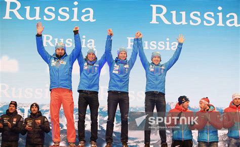 Medal ceremony for Biathlon World Champioships men's relay winners ...