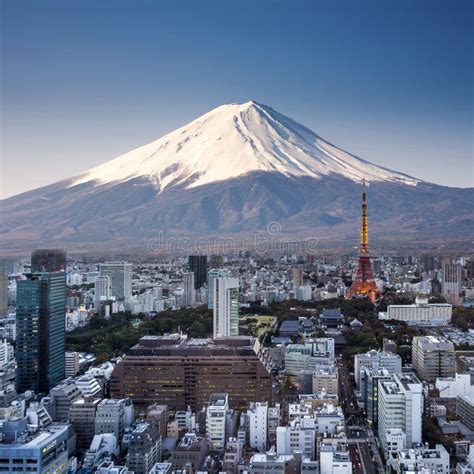 Tokyo Top View Sunset with Mount Fuji Surreal Photography. Stock Image ...