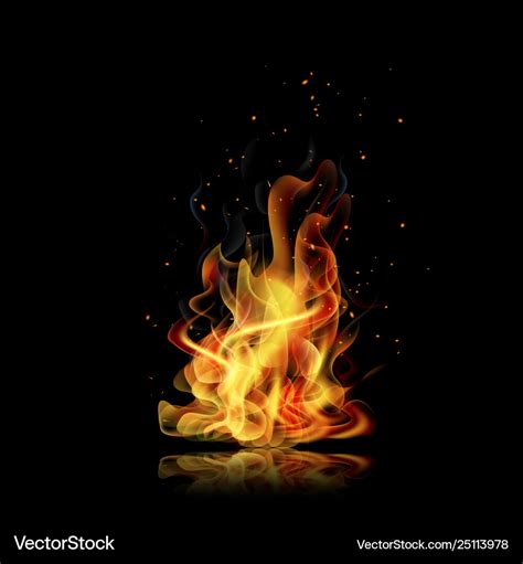 Fire flame black background realistic Royalty Free Vector