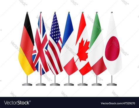 G7 countries flags on flag stands Royalty Free Vector Image