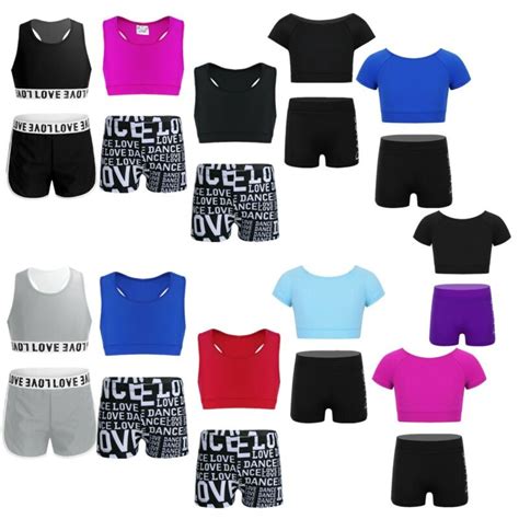 Girls Kids Sports Outfits Gym Tank Tops+Leggings Sets Workout Dancewear ...