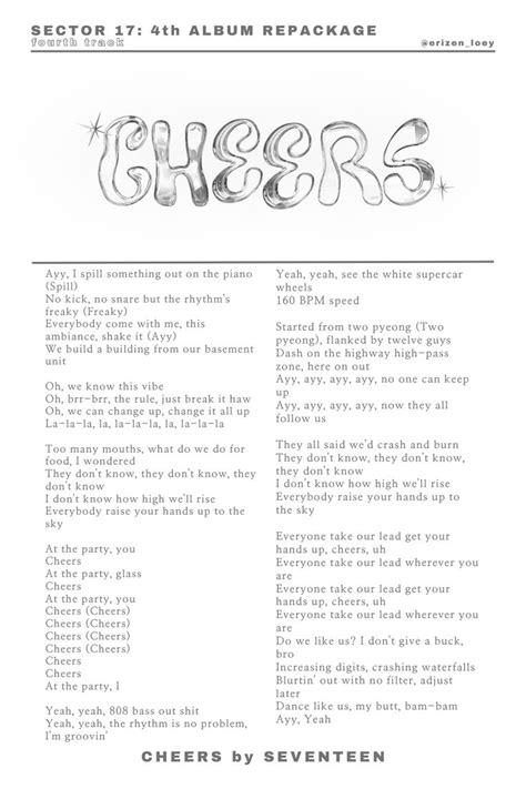 Cheers - SEVENTEEN in 2023 | Song lyric posters, Seventeen lyrics, Pop ...