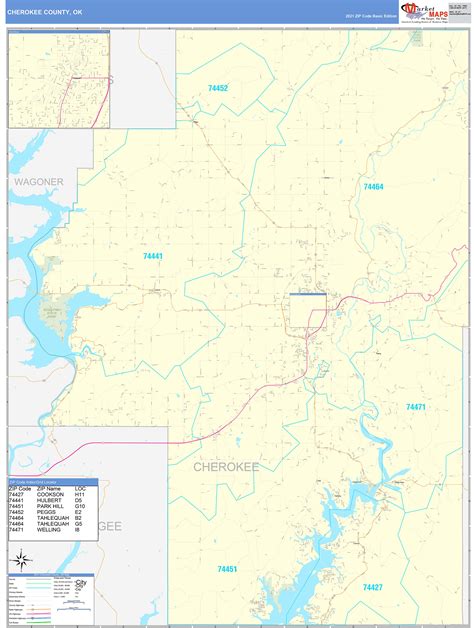 Cherokee County, OK Zip Code Wall Map Basic Style by MarketMAPS - MapSales