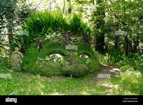 THE LOST GARDENS OF HELIGAN. CORNWALL UK. THE GIANTS HEAD SCULPTURE ...