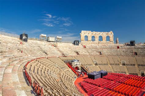 The Verona Arena interior inside view with stone stands. Roman ...