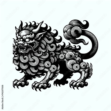 ancient mythical creature of japanese lion kilin vector illustration ...