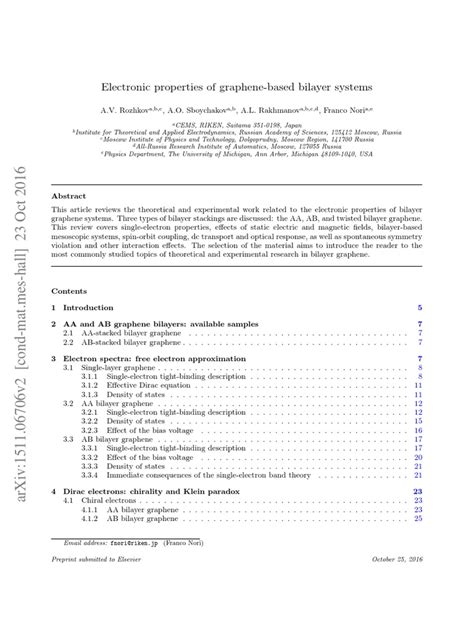 Electronic Properties of Graphene-Based Bilayer Systems PDF | PDF ...