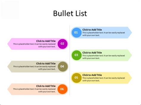 PPT Slide-Bullet List - 6 Bullets - Multicolor