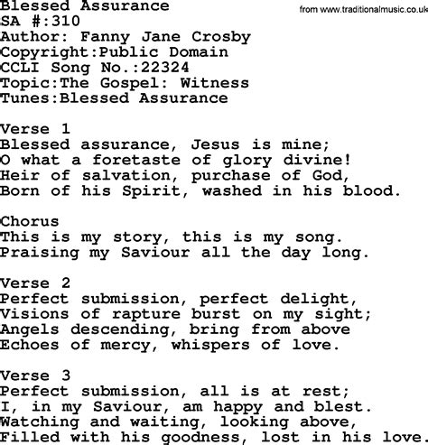 Salvation Army Hymnal Song: Blessed Assurance, with Lyrics and PDF