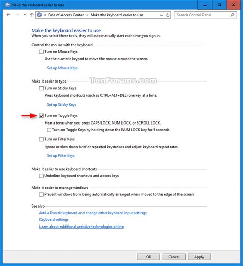 Turn On or Off Toggle Keys Tone in Windows 10 | Tutorials