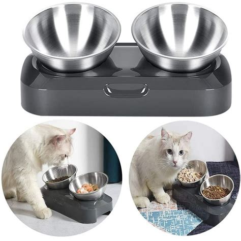 Elevated Cat Bowls with 2 Stainless Steel Bowls, 15° Tilted Raised Cat ...