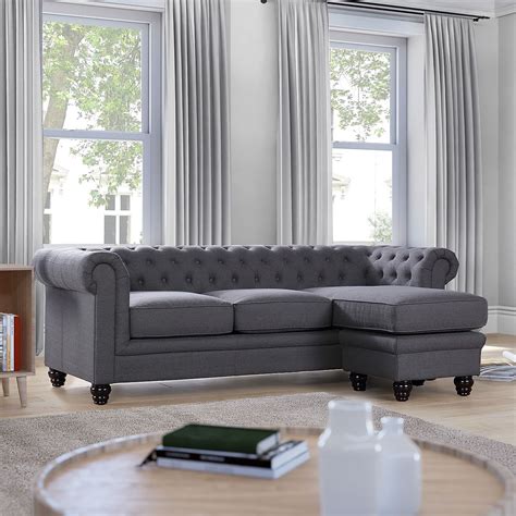 Hampton Slate Fabric L Shape Chesterfield Corner Sofa | Furniture Choice