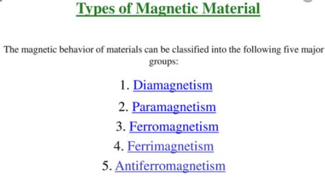 Types of magnetic materials and their properties with examples