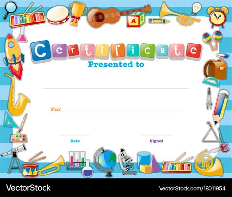 Certificate template with school items Royalty Free Vector