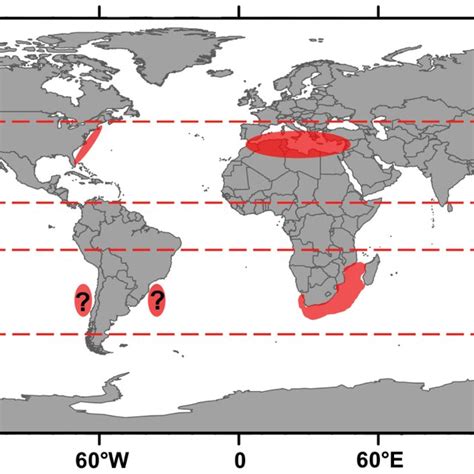 Global hotspots of white sharks. Known global white shark aggregation ...