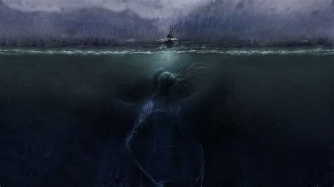 horror creepy ocean rain cthulhu ships fantasy art underwater lurker ...