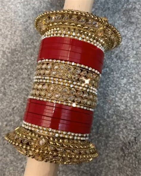 Indian Red Bridal Chura Choora Bangle Set Wedding Bangs, Punjabi Suits ...