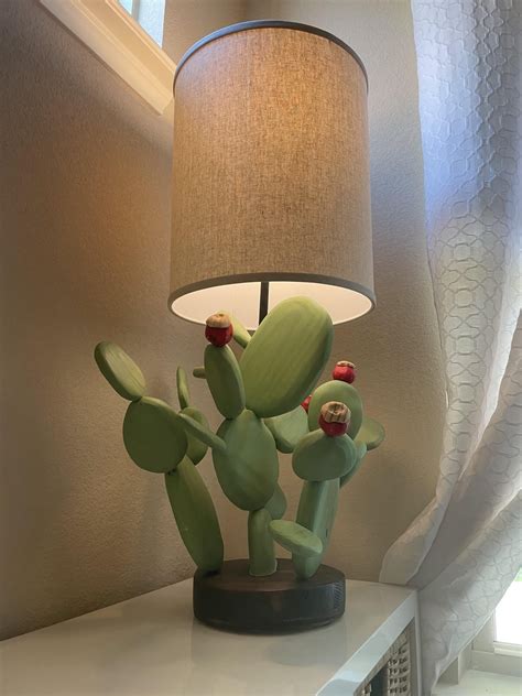 Prickly pear cactus lamp from repurposed IKEA lamp parts + scrap wood ...