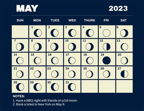 May 2023 Calendar Template With Moon Phases in PSD, Illustrator, Word ...