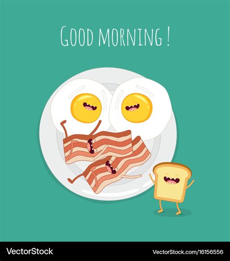 Funny breakfast set comic characters Royalty Free Vector