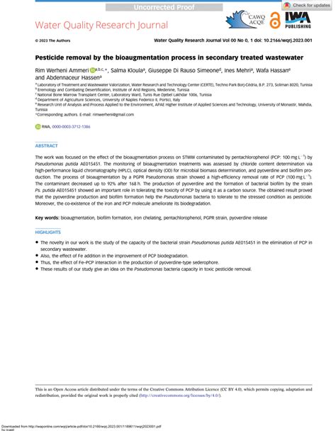 (PDF) Pesticide removal by the bioaugmentation process in secondary ...