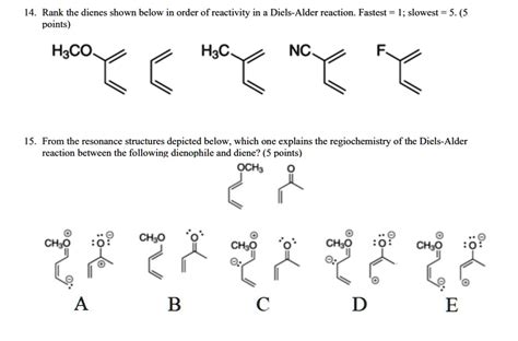 SOLVED: 14. Rank the dienes shown below in order of reactivity in a ...