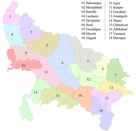 Divisions Map of Uttar Pradesh - Mapsof.Net