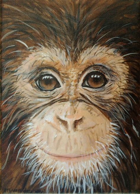 chimpanzee art / monkey painting, jungle animal art, ape, original ...