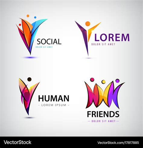 Set human logos men group leader Royalty Free Vector Image