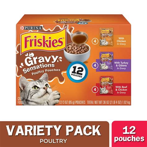 (12 Pack) Friskies Gravy Wet Cat Food Variety Pack, Gravy Sensations ...