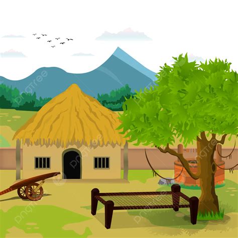 Village House Vector Illustration, Village, House, Tree PNG and Vector ...