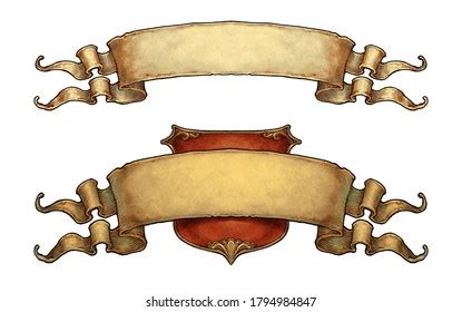 Pair Old Scroll Banners Digital Illustration Stock Illustration 1794984847