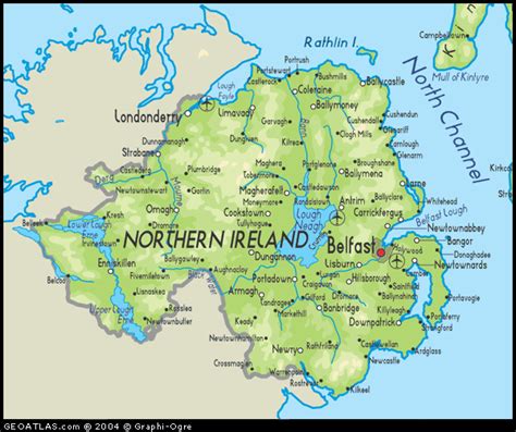 Physical map of Northern Ireland map